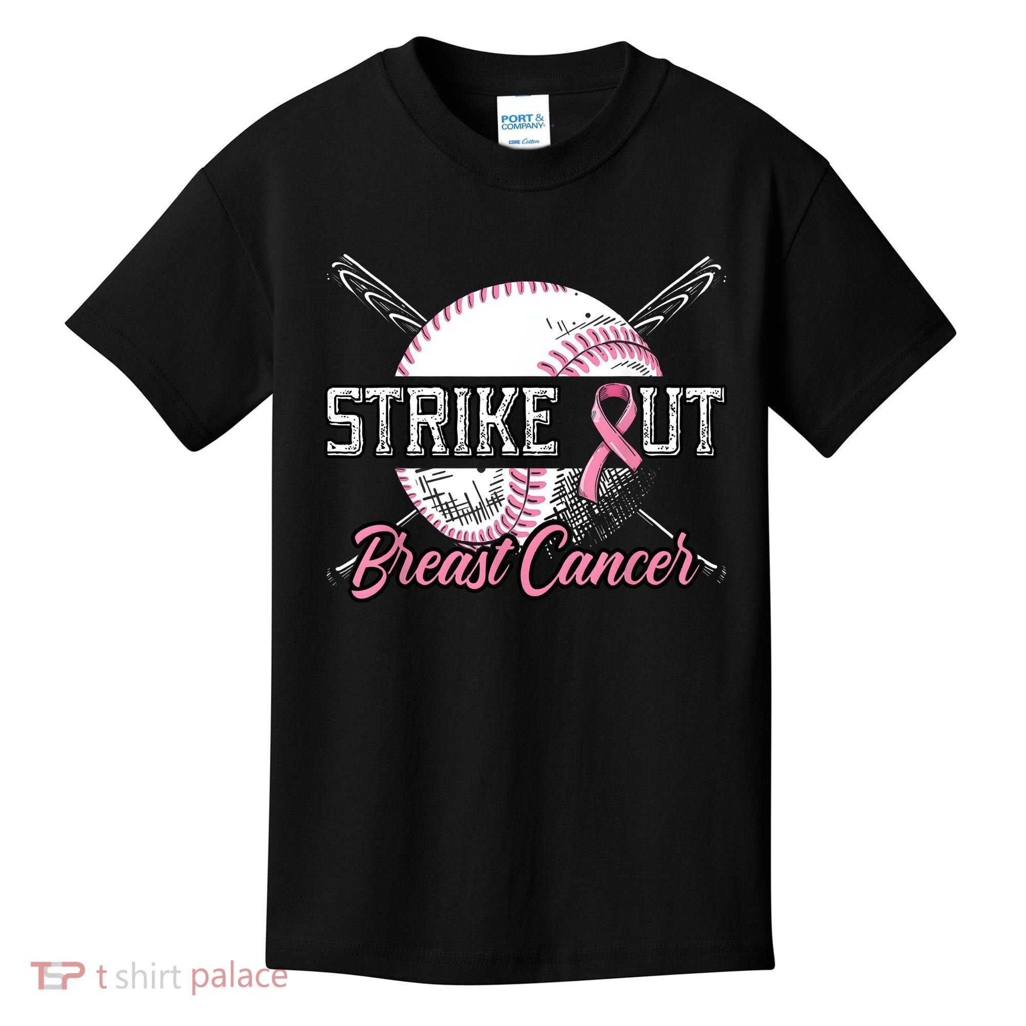 Strike Out Breast Cancer Baseball Pink Ribbon Kids T-Shirt