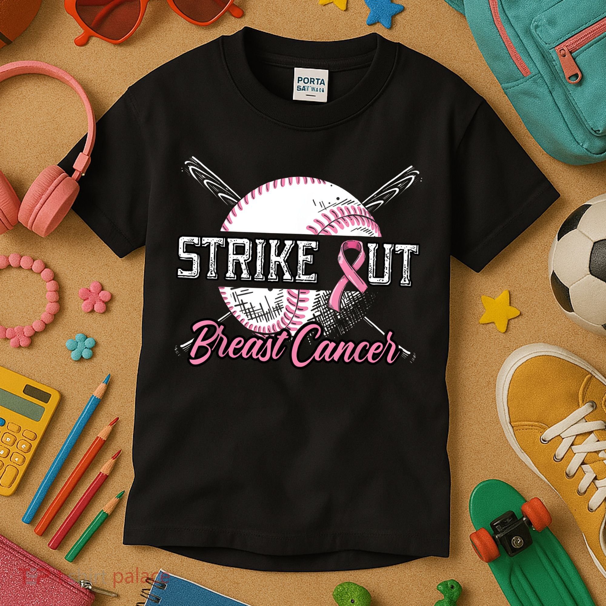 Strike Out Breast Cancer Baseball Pink Ribbon Kids T-Shirt