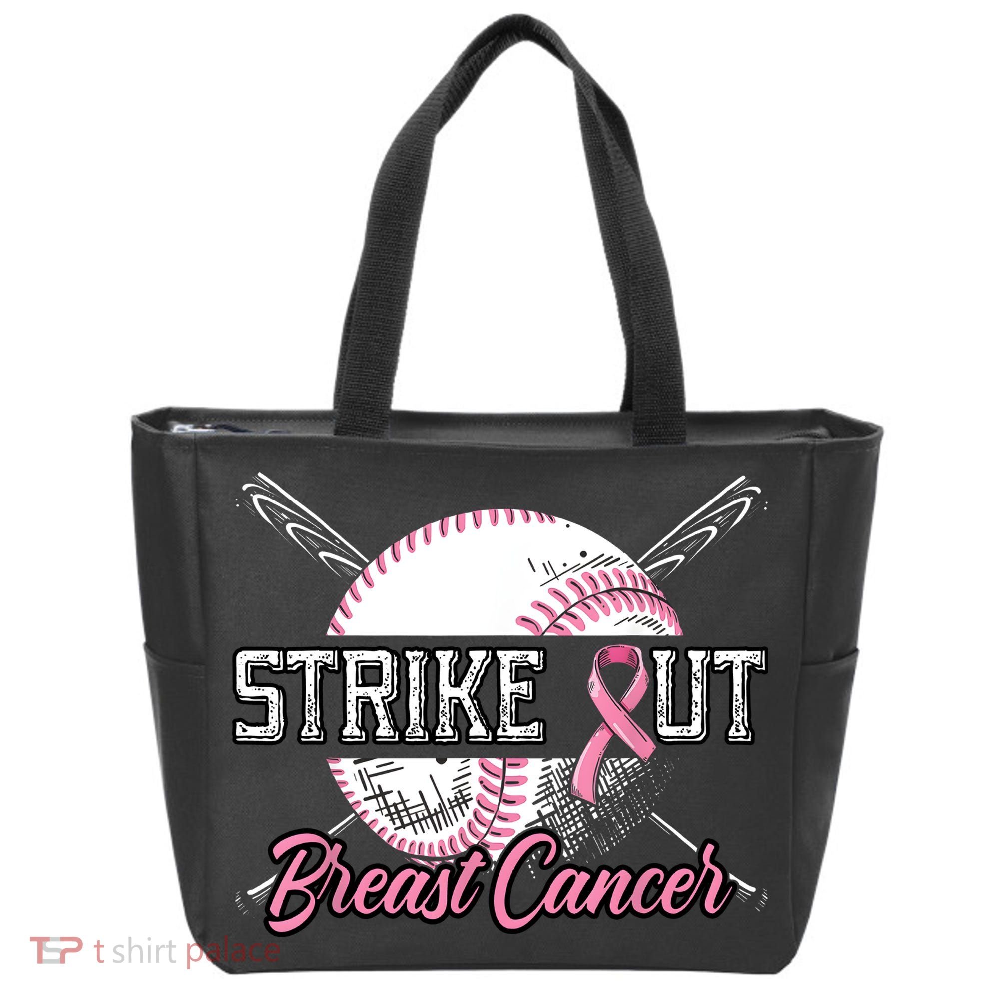 Strike Out Breast Cancer Baseball Pink Ribbon Tote Bag