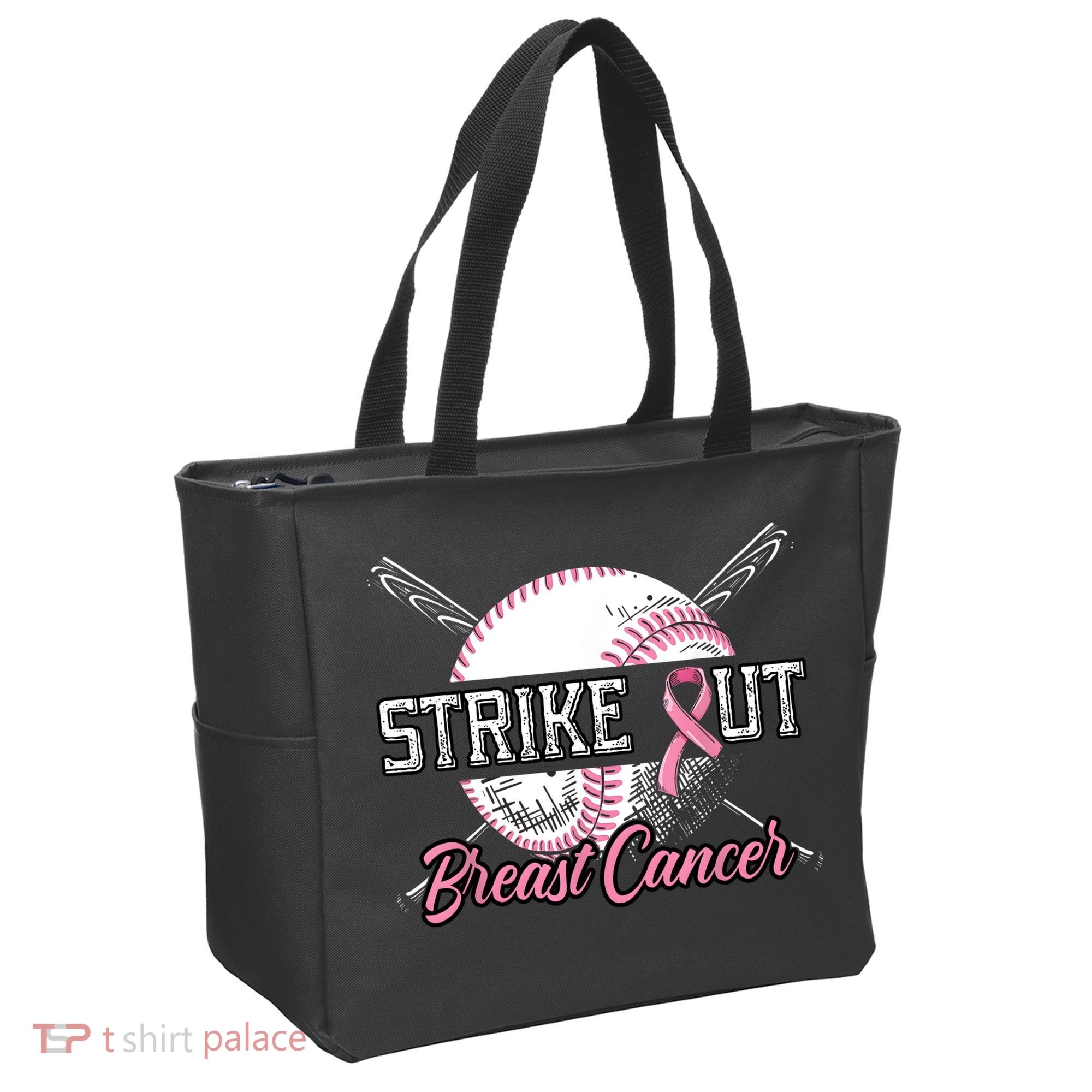 Strike Out Breast Cancer Baseball Pink Ribbon Tote Bag
