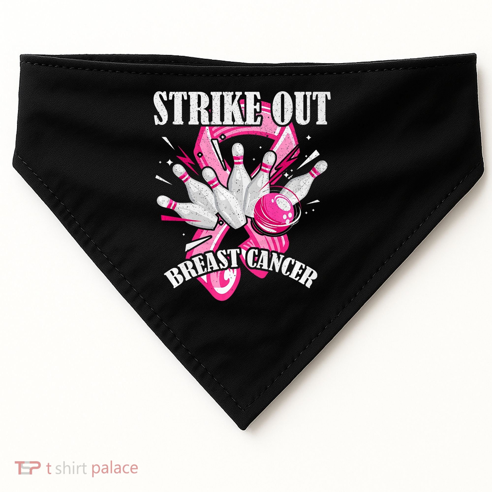 Strike Out Breast Cancer Awareness Bowling Fighter USA-Made Doggie Bandana