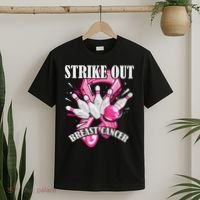 Strike Out Breast Cancer Awareness Bowling Fighter T-Shirt thumb 2