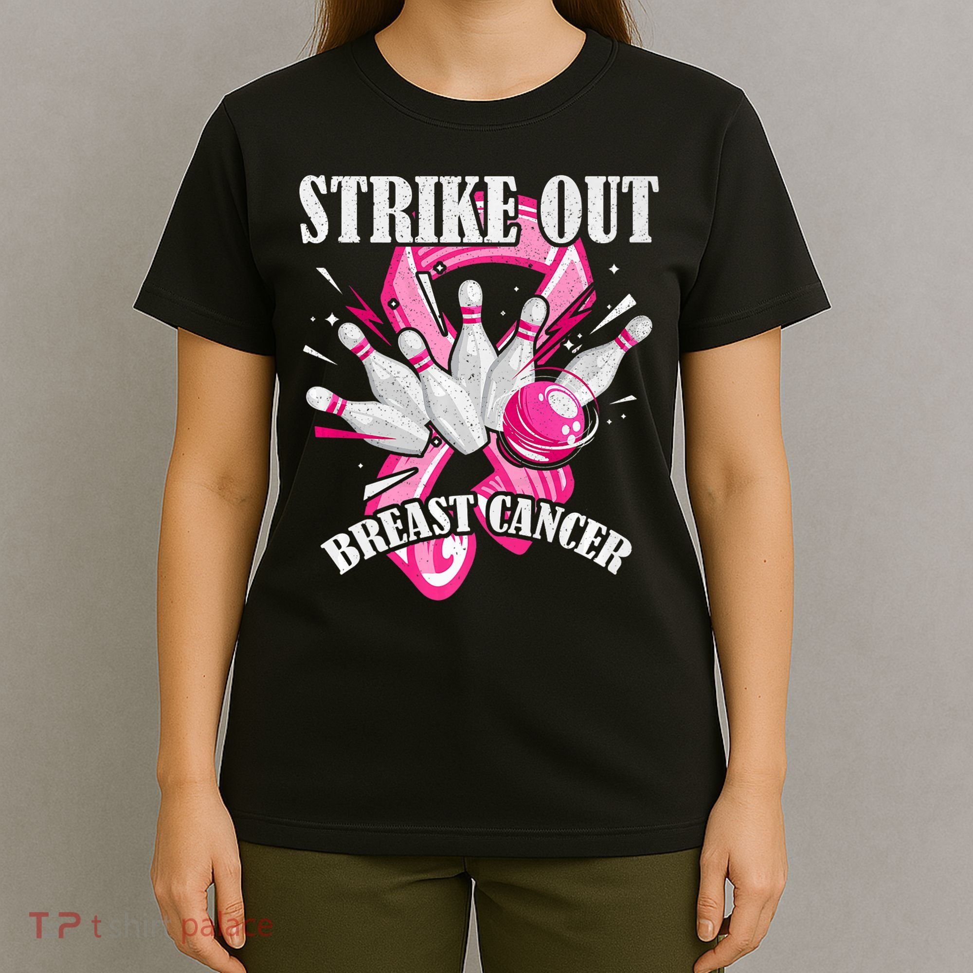 Strike Out Breast Cancer Awareness Bowling Fighter T-Shirt