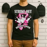 Strike Out Breast Cancer Awareness Bowling Fighter T-Shirt thumb 6