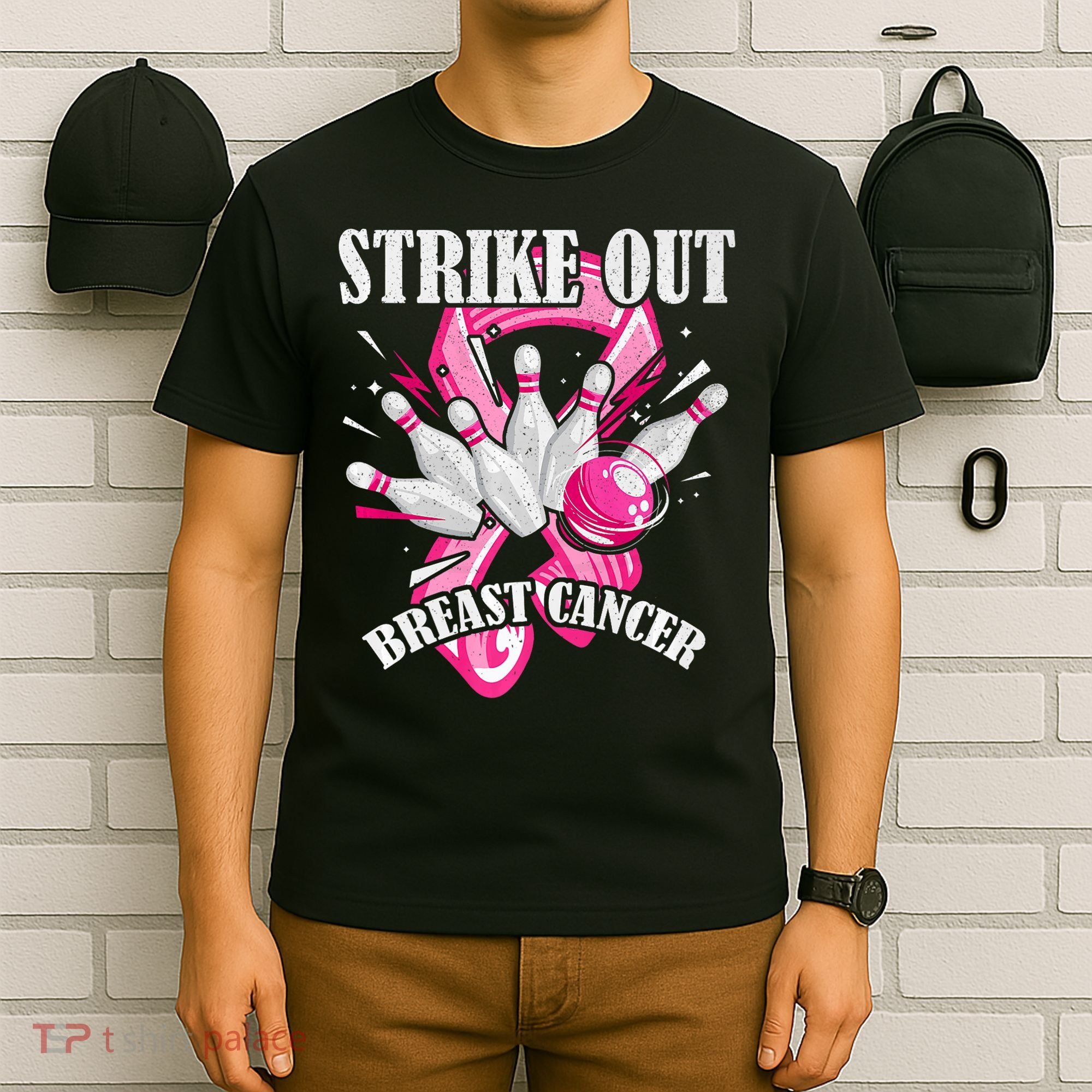 Strike Out Breast Cancer Awareness Bowling Fighter T-Shirt