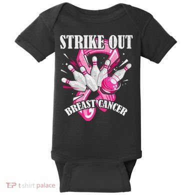 Strike Out Breast Cancer Awareness Bowling Fighter Baby Bodysuit