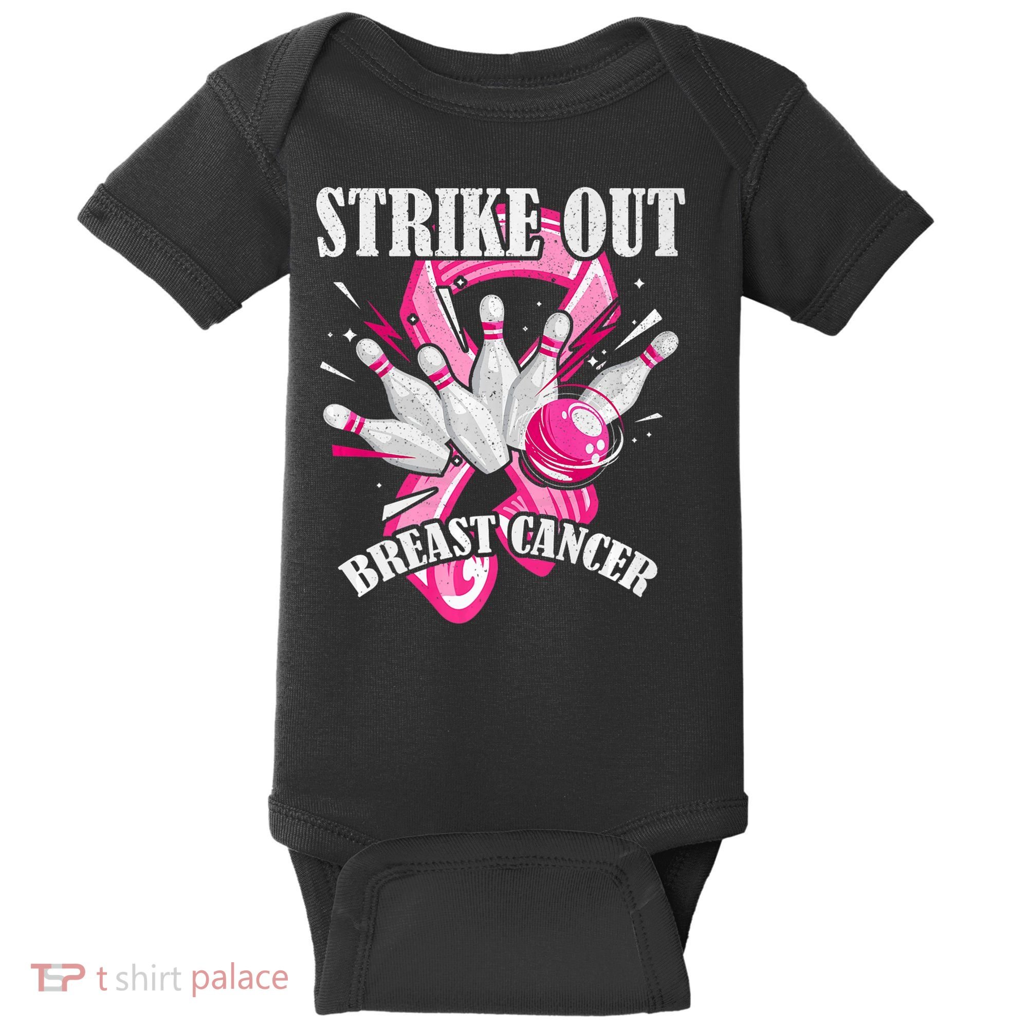 Strike Out Breast Cancer Awareness Bowling Fighter Baby Bodysuit