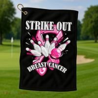 Strike Out Breast Cancer Awareness Bowling Fighter Golf Towel thumb 1