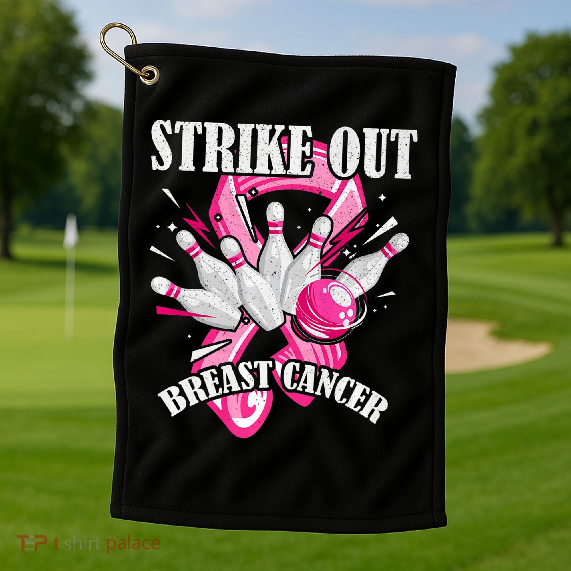 Strike Out Breast Cancer Awareness Bowling Fighter Golf Towel