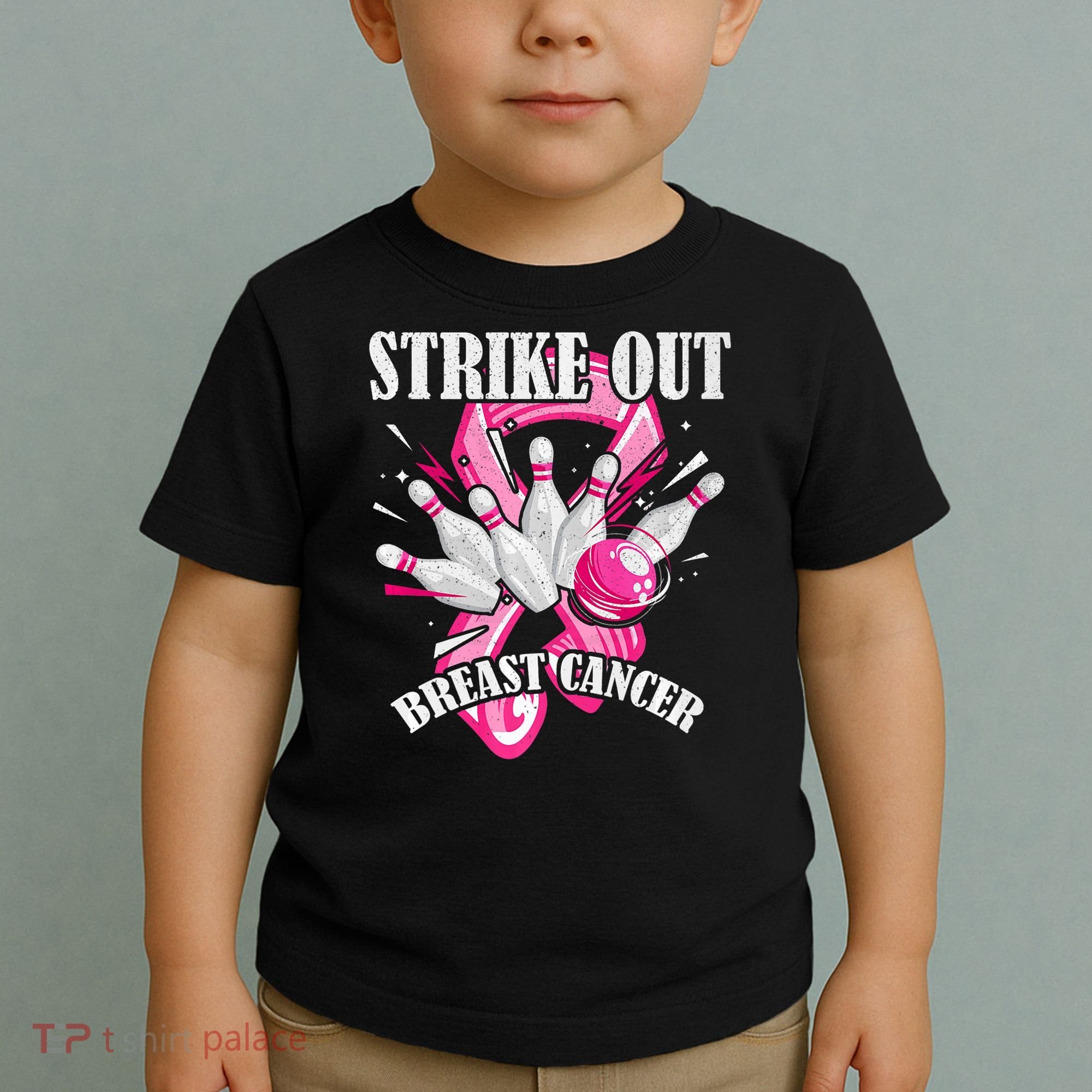 Strike Out Breast Cancer Awareness Bowling Fighter Toddler T-Shirt
