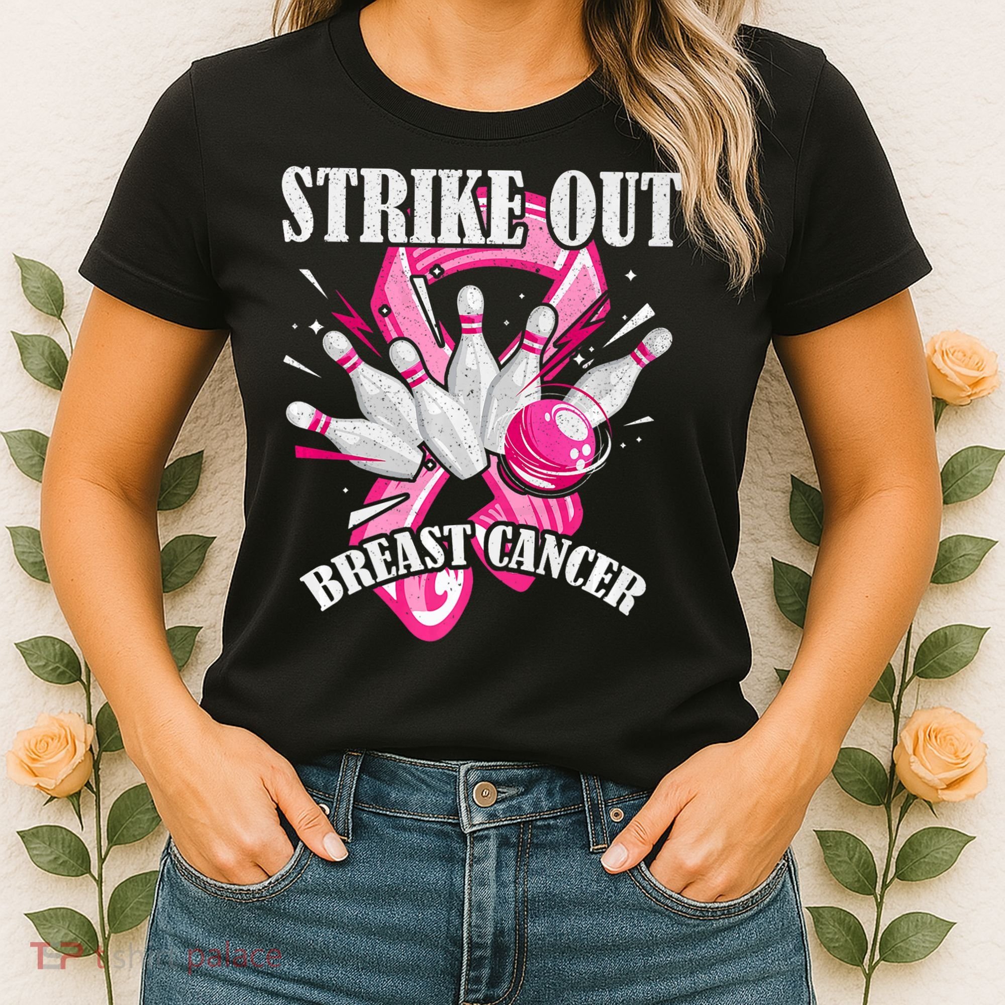 Strike Out Breast Cancer Awareness Bowling Fighter Women's T-Shirt
