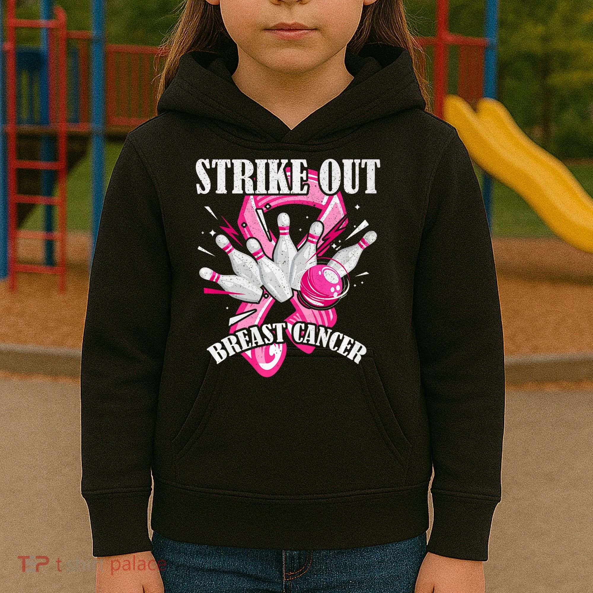 Strike Out Breast Cancer Awareness Bowling Fighter Kids Hoodie