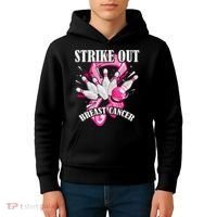 Strike Out Breast Cancer Awareness Bowling Fighter Kids Hoodie thumb 4