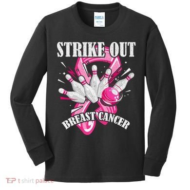 Strike Out Breast Cancer Awareness Bowling Fighter Kids Long Sleeve Shirt