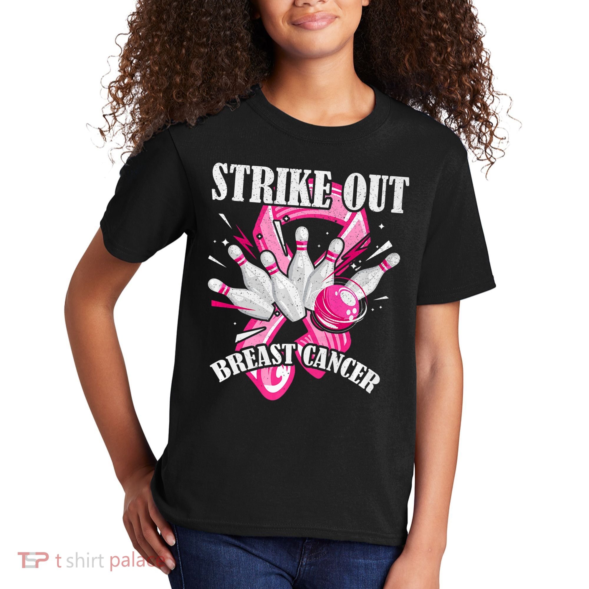Strike Out Breast Cancer Awareness Bowling Fighter Kids T-Shirt
