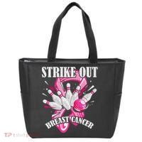 Strike Out Breast Cancer Awareness Bowling Fighter Tote Bag thumb 0