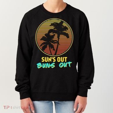 Suns Out Buns Out Retro 80s Vintage Palm Tree Sunset Gift Women's Sweatshirt