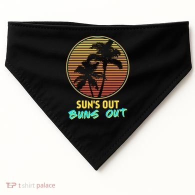 Suns Out Buns Out Retro 80s Vintage Palm Tree Sunset Gift USA-Made Doggie Bandana