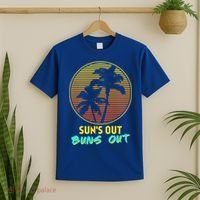 Suns Out Buns Out Retro 80s Vintage Palm Tree Sunset Gift T-Shirt thumb 2