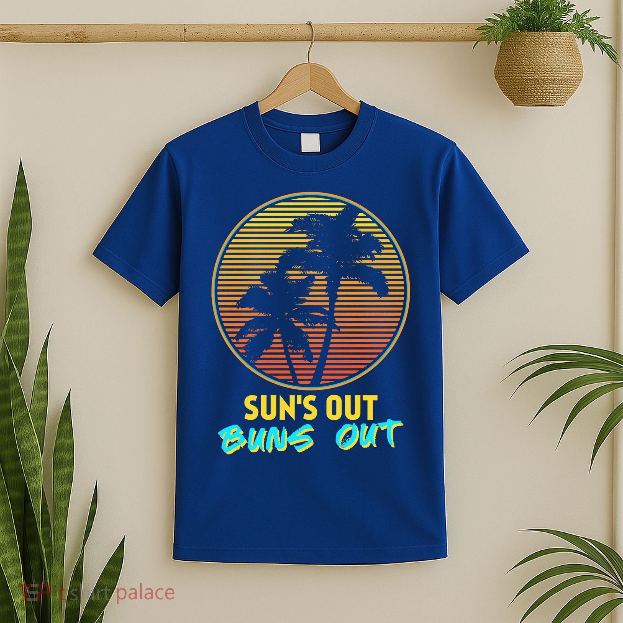 Suns Out Buns Out Retro 80s Vintage Palm Tree Sunset Gift T-Shirt