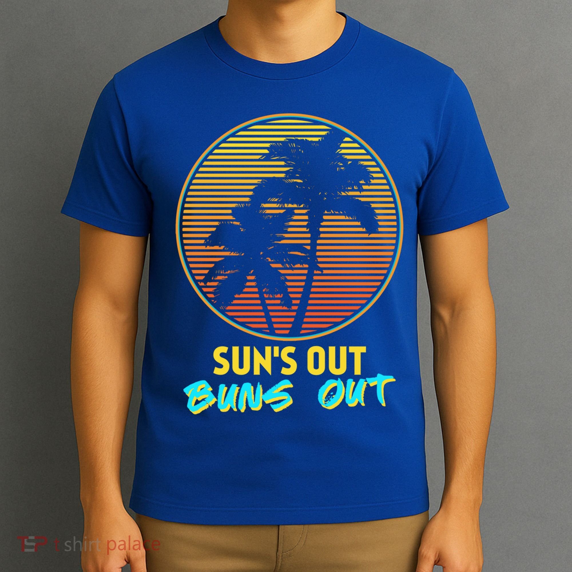 Suns Out Buns Out Retro 80s Vintage Palm Tree Sunset Gift T-Shirt