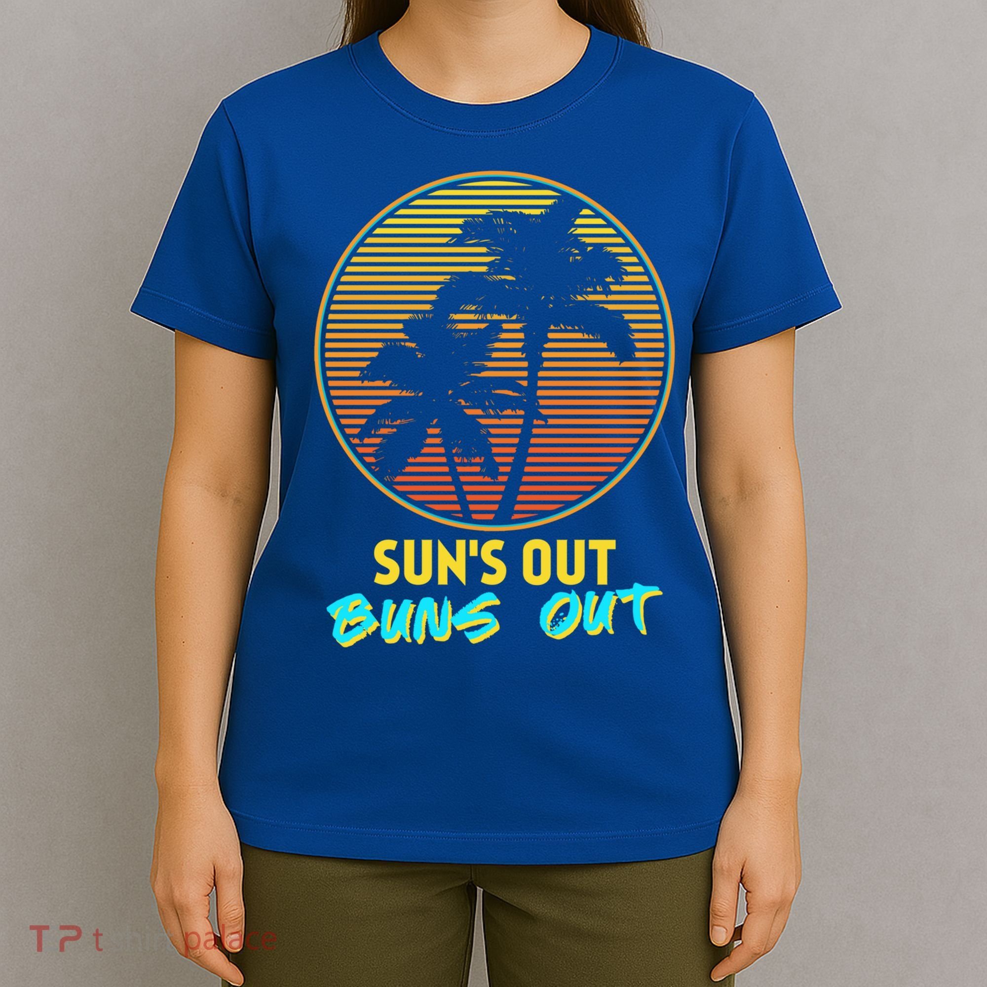 Suns Out Buns Out Retro 80s Vintage Palm Tree Sunset Gift T-Shirt