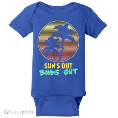 Suns Out Buns Out Retro 80s Vintage Palm Tree Sunset Gift Baby Bodysuit