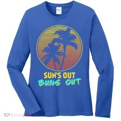 Suns Out Buns Out Retro 80s Vintage Palm Tree Sunset Gift Women's Long Sleeve Shirt