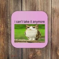 Silly Owl Cat Meme I CanT Take It Anymore Coaster thumb 0