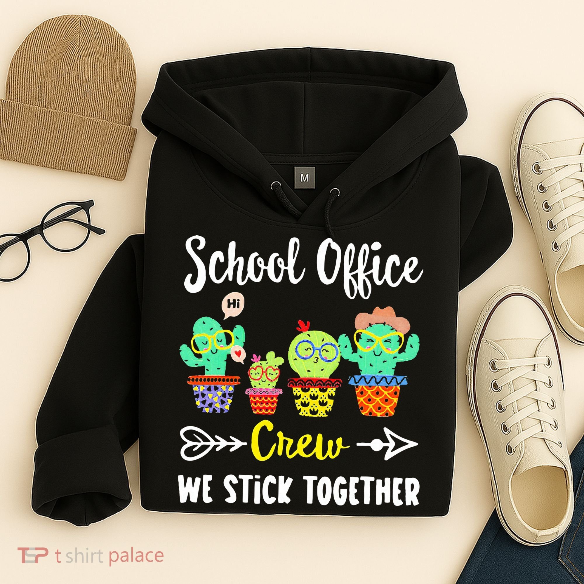 School Office Crew We Stick Together Funny Cactus Hoodie