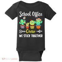 School Office Crew We Stick Together Funny Cactus Baby Bodysuit thumb 0