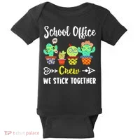 School Office Crew We Stick Together Funny Cactus Baby Bodysuit thumb 0