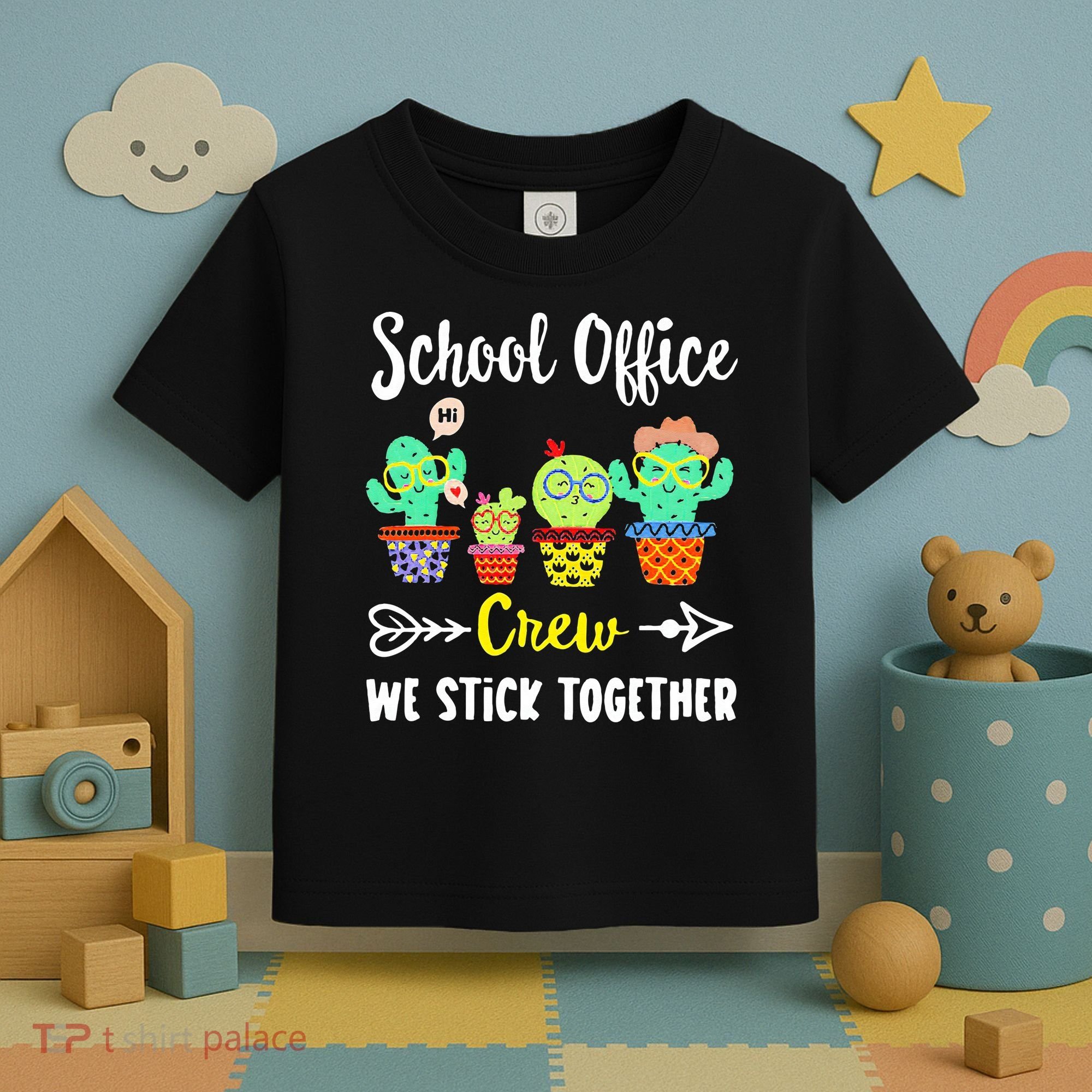 School Office Crew We Stick Together Funny Cactus Toddler T-Shirt
