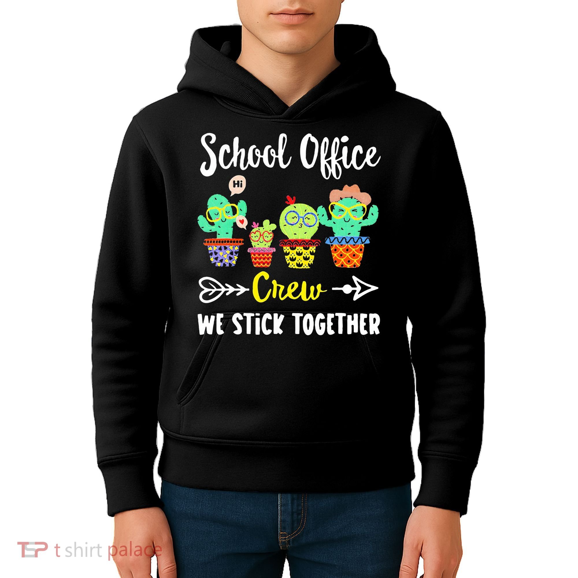 School Office Crew We Stick Together Funny Cactus Kids Hoodie