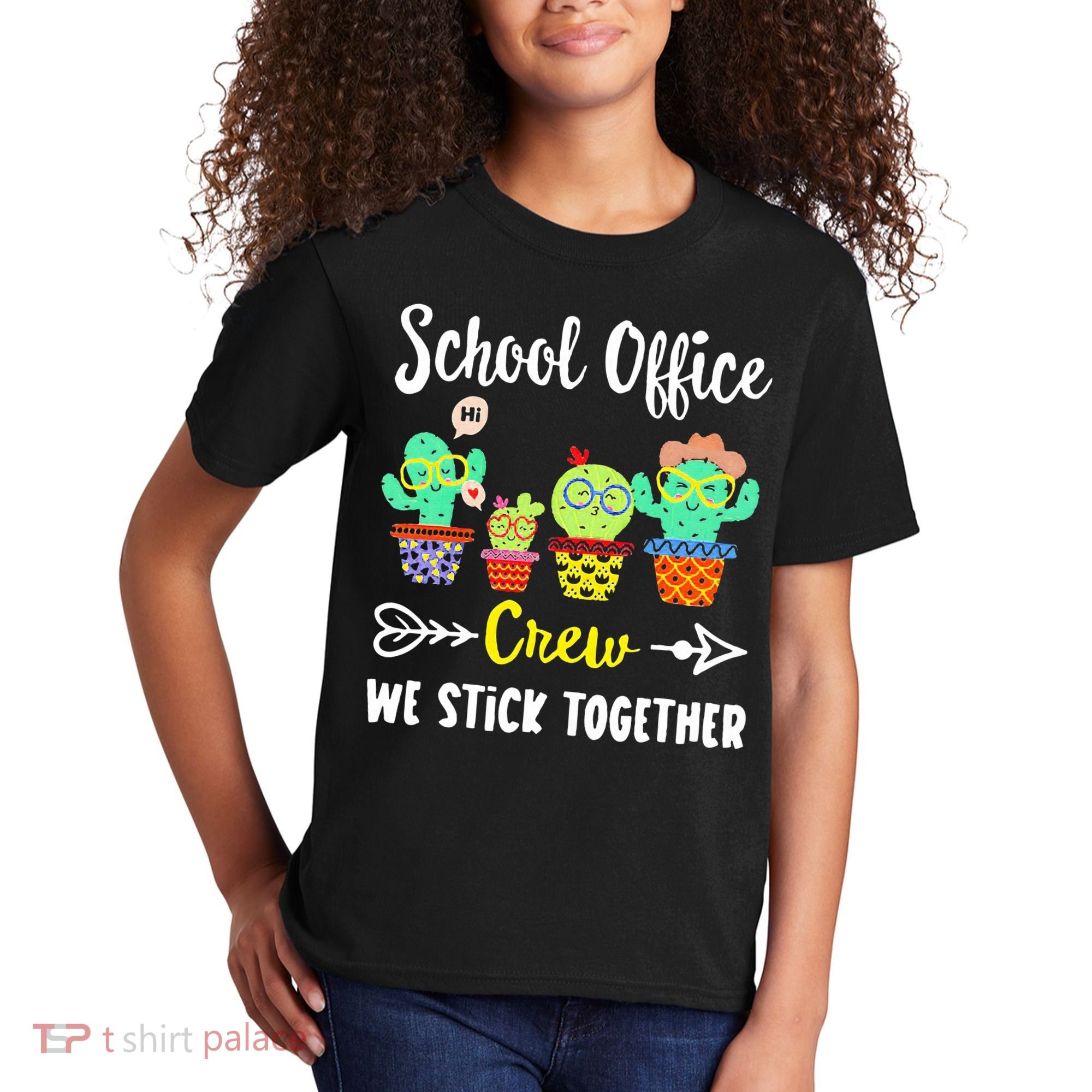 School Office Crew We Stick Together Funny Cactus Kids T-Shirt
