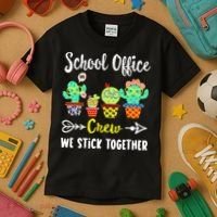 School Office Crew We Stick Together Funny Cactus Kids T-Shirt thumb 3