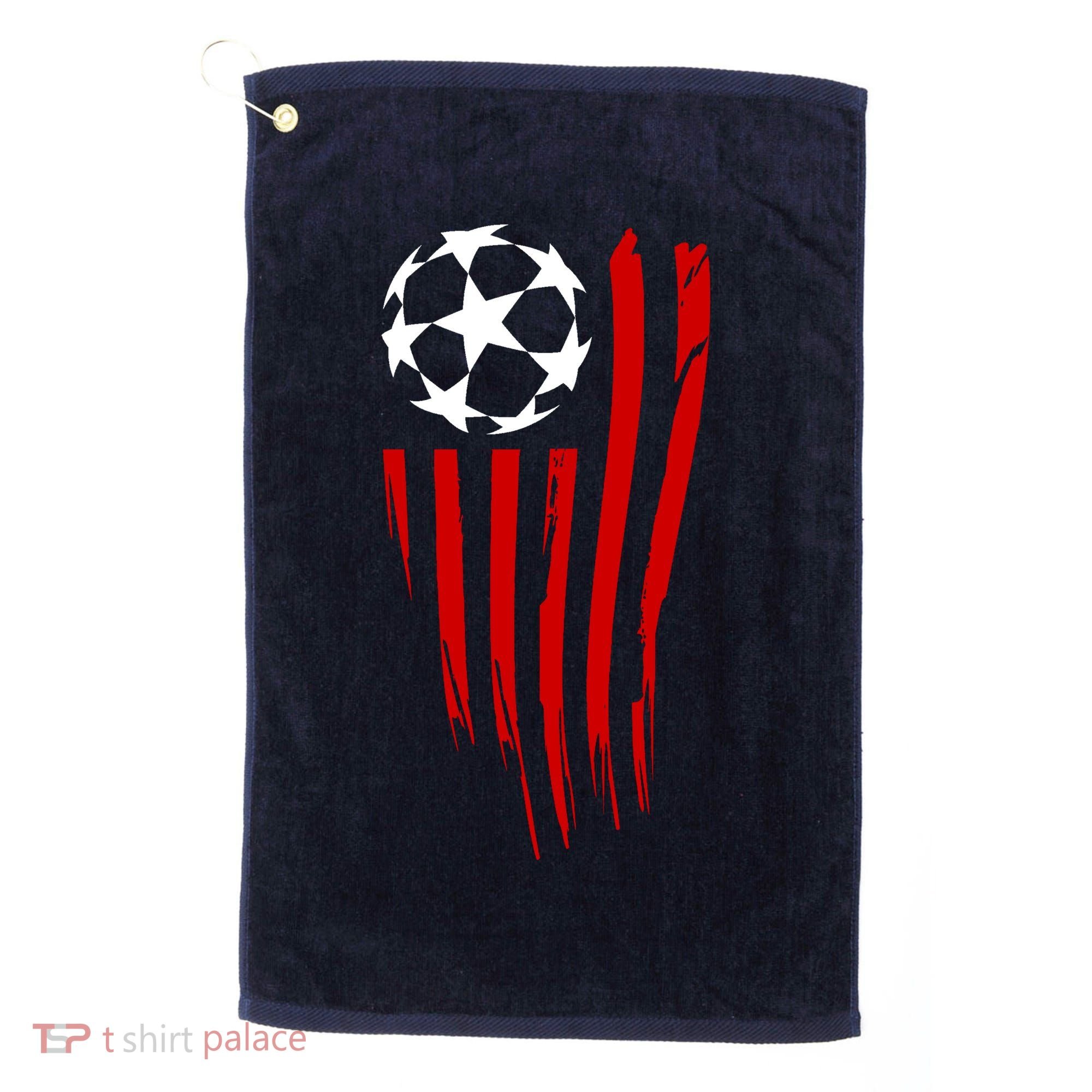 Soccer Ball American Flag Golf Towel