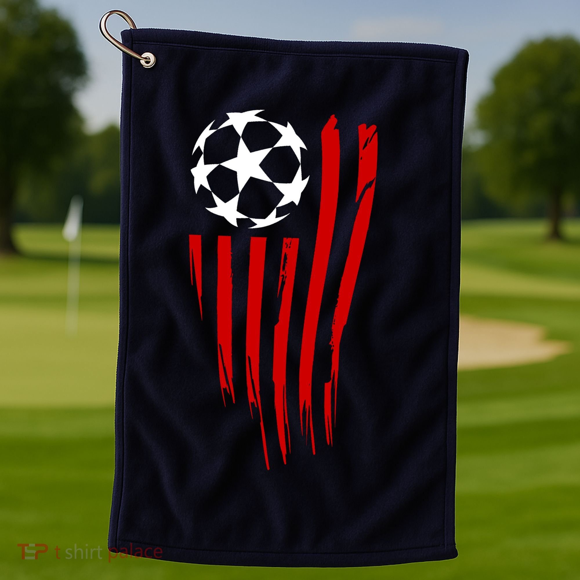 Soccer Ball American Flag Golf Towel