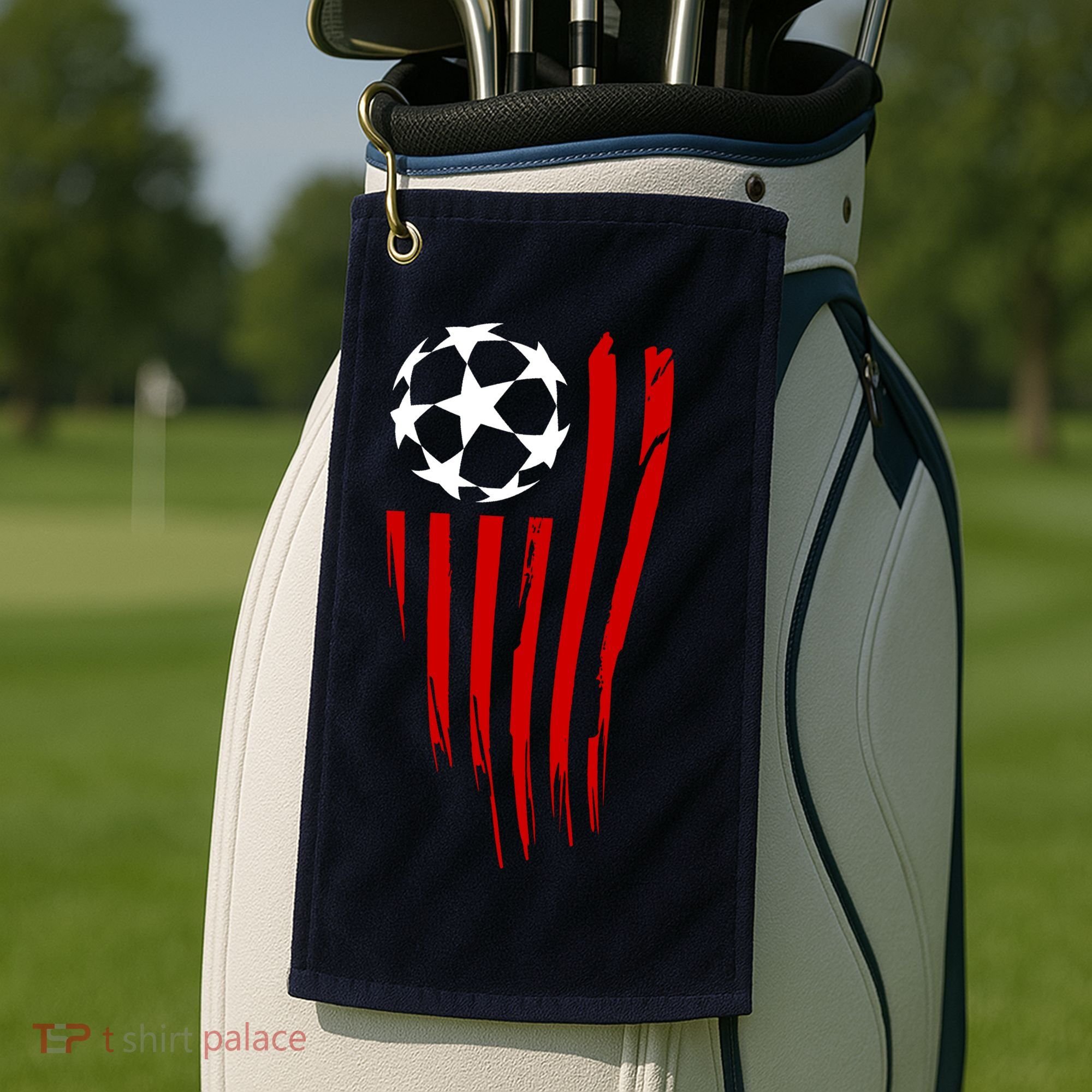 Soccer Ball American Flag Golf Towel