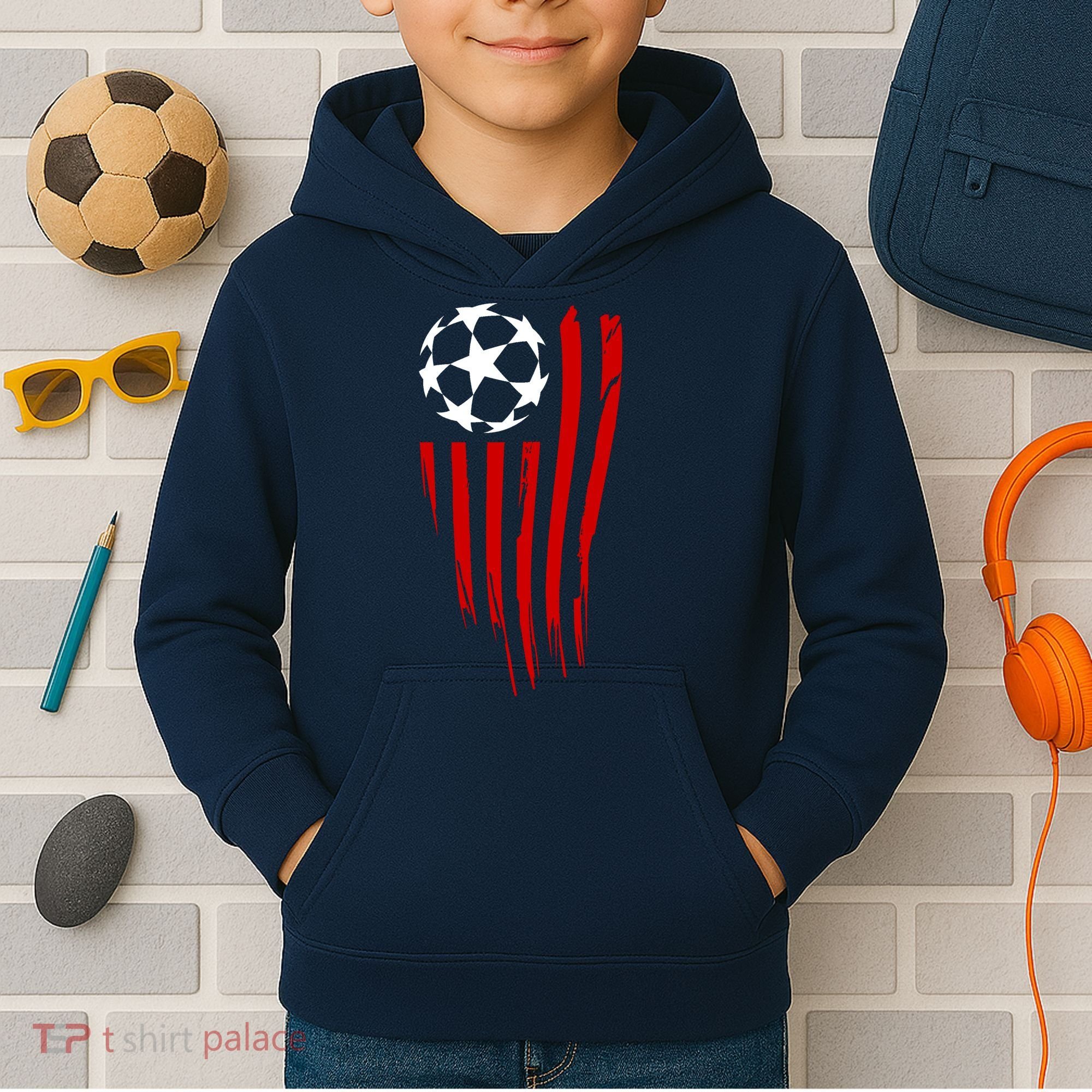 Soccer Ball American Flag Kids Hoodie