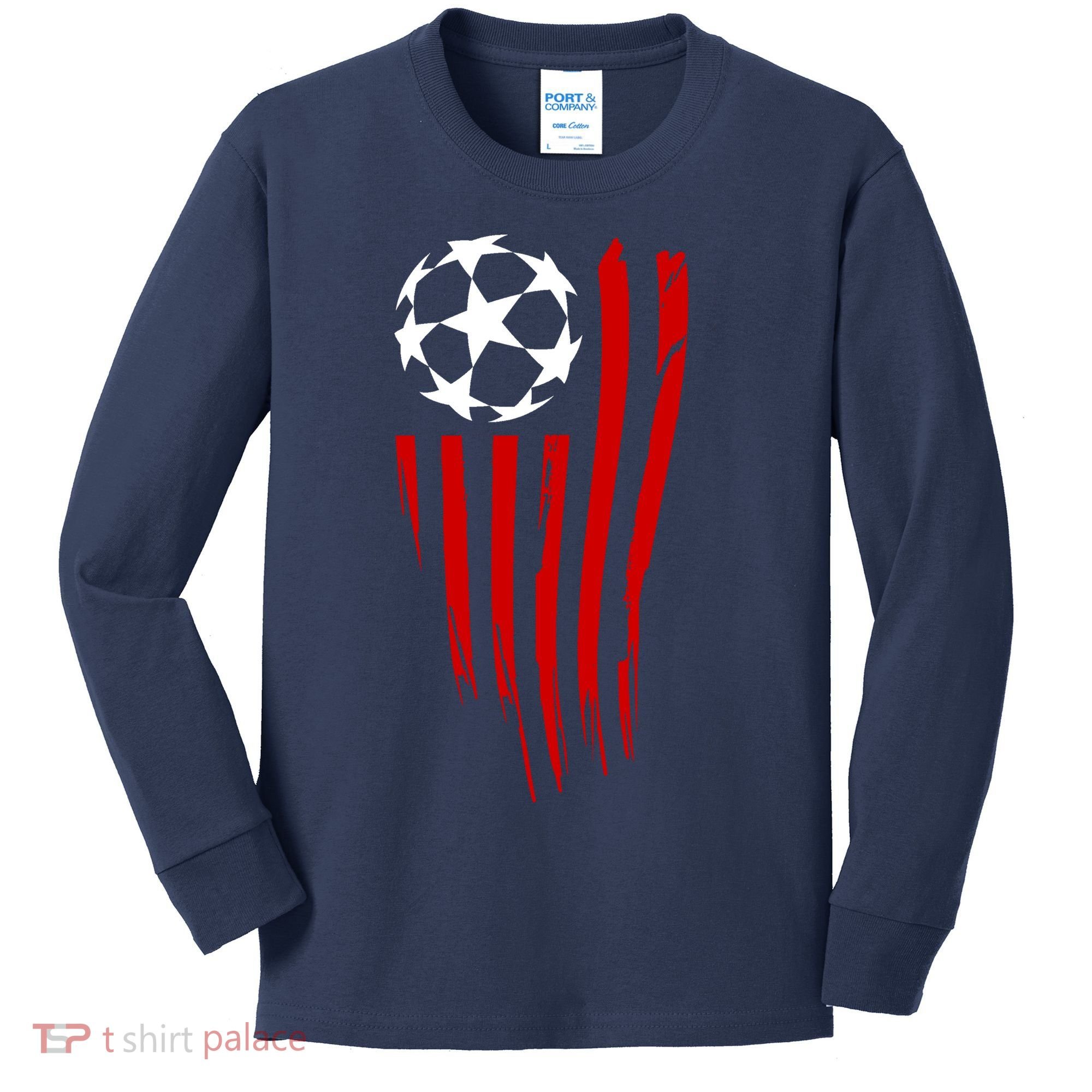 Soccer Ball American Flag Kids Long Sleeve Shirt