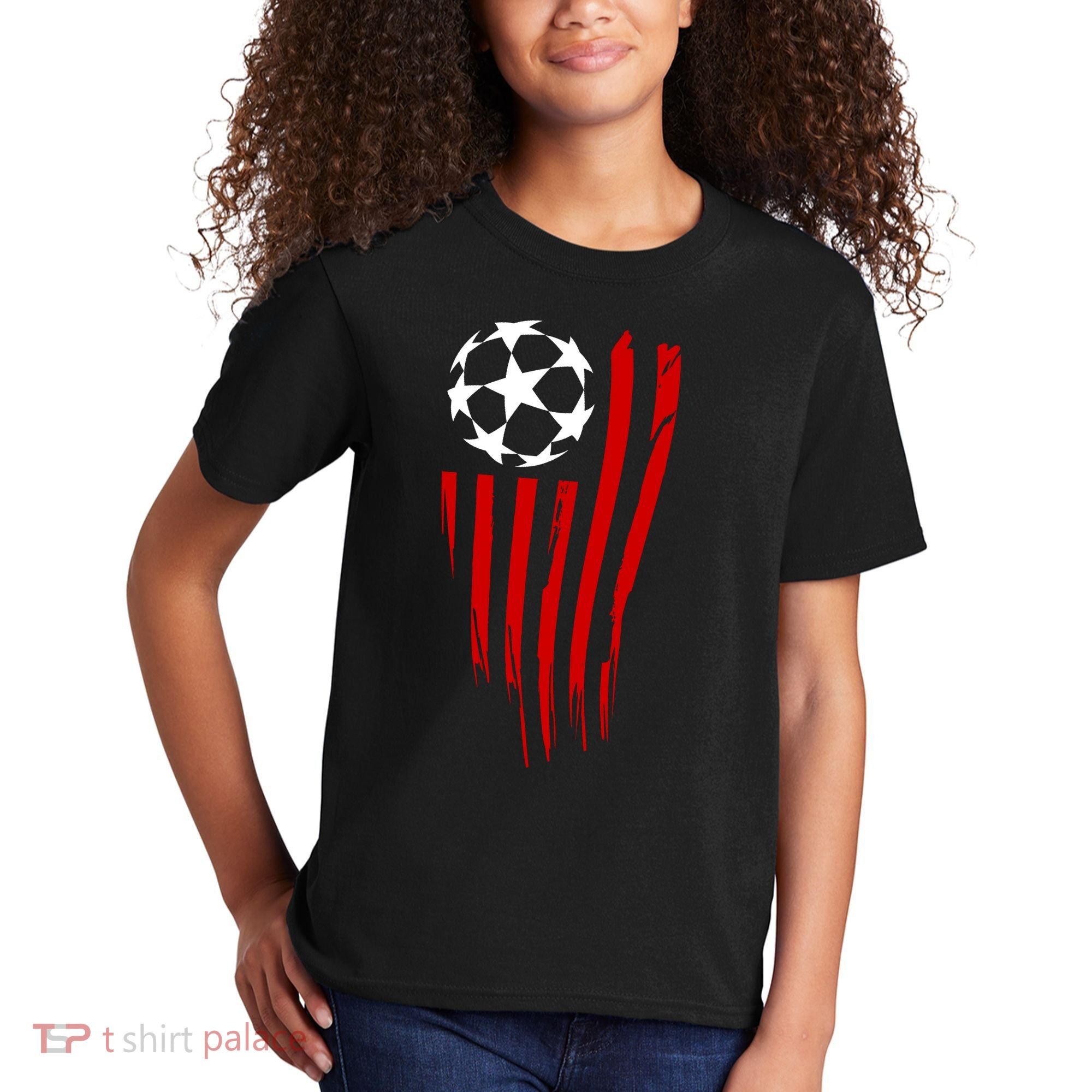 Soccer Ball American Flag Kids T-Shirt