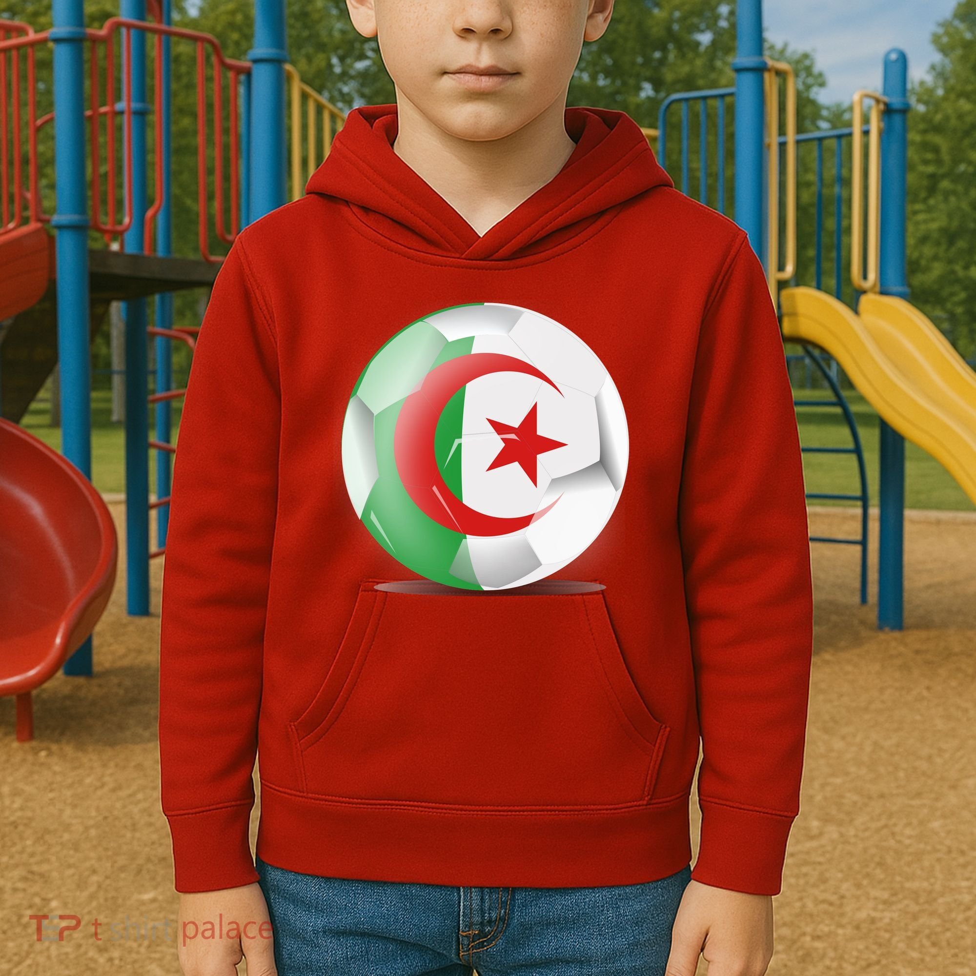 Soccer Ball Country Flag Algeria Kids Hoodie