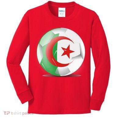 Soccer Ball Country Flag Algeria Kids Long Sleeve Shirt