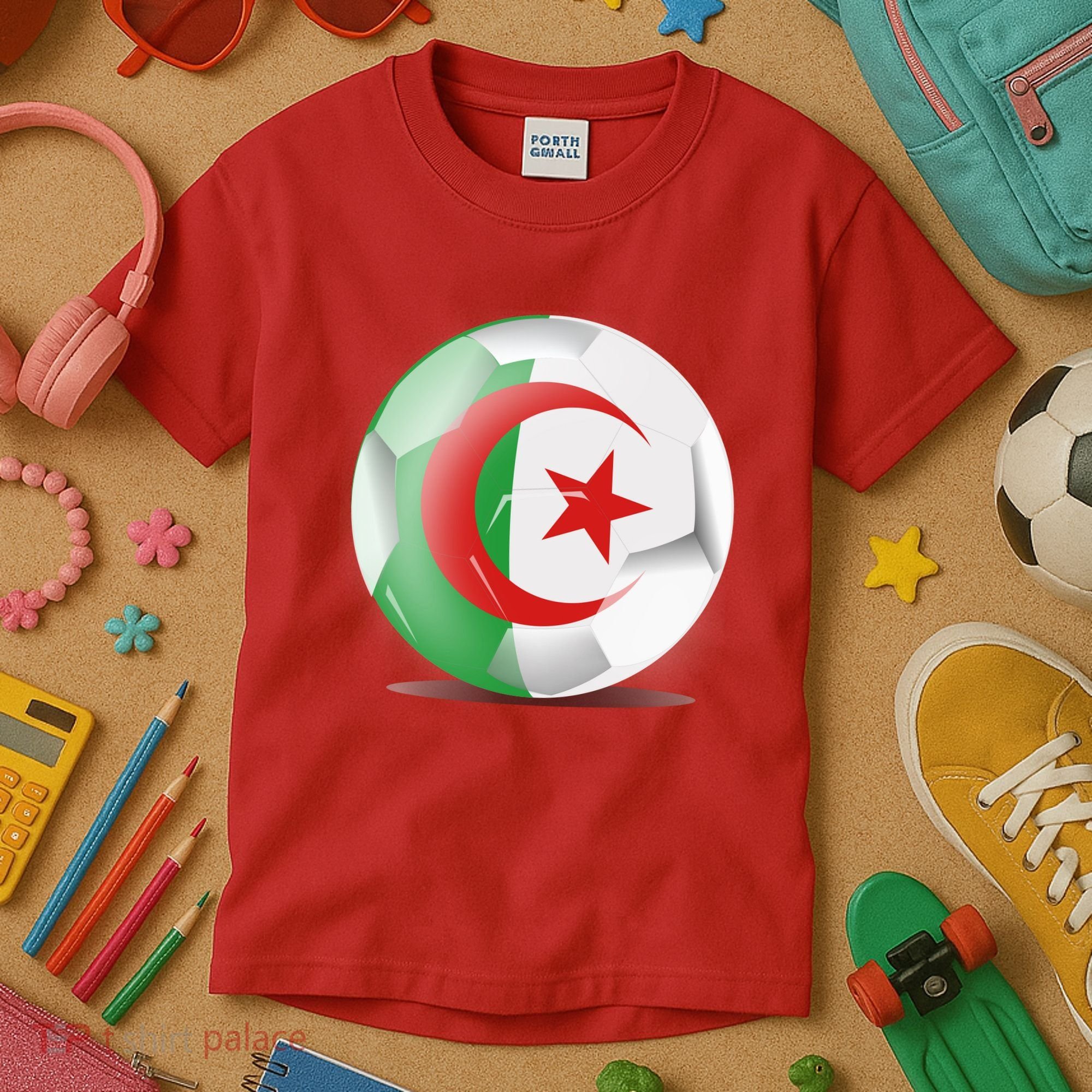 Soccer Ball Country Flag Algeria Kids T-Shirt