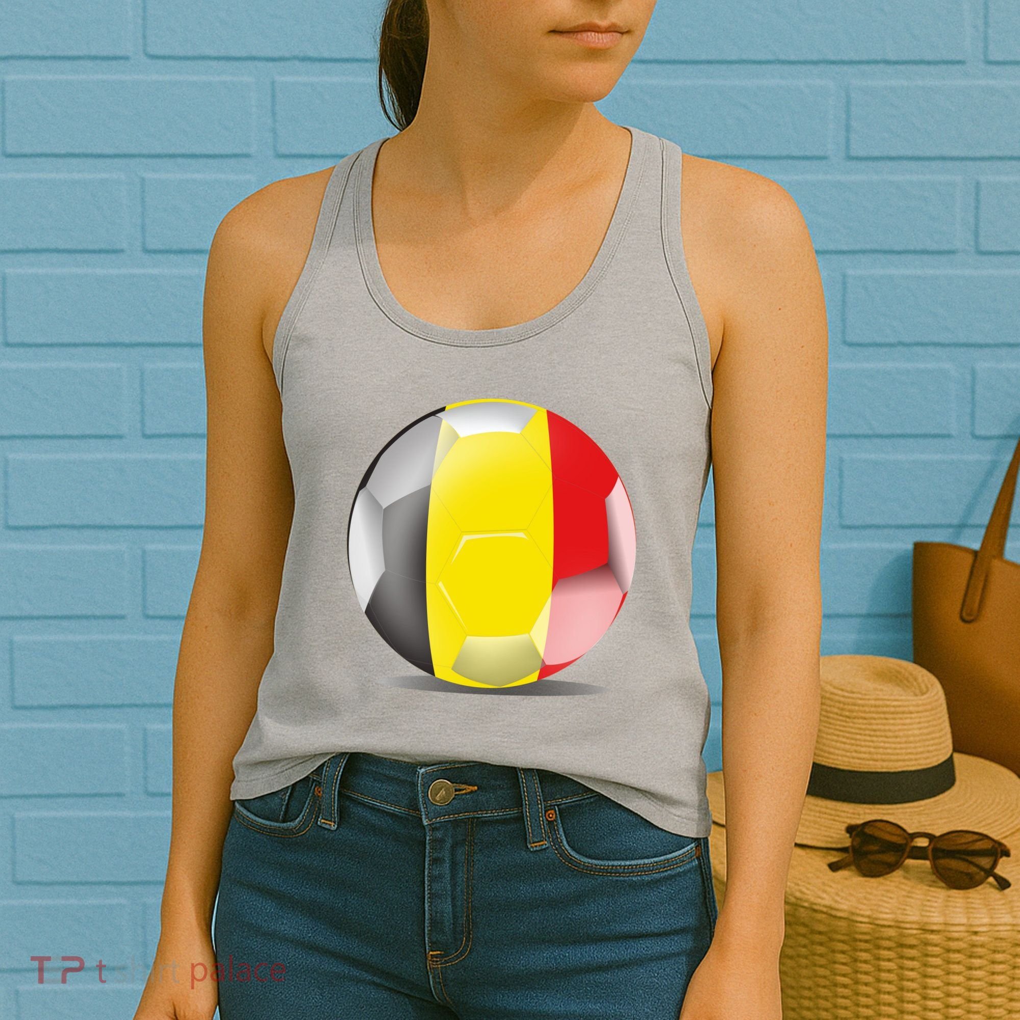 Soccer Ball Country Flag Belgium Women's Tank Top