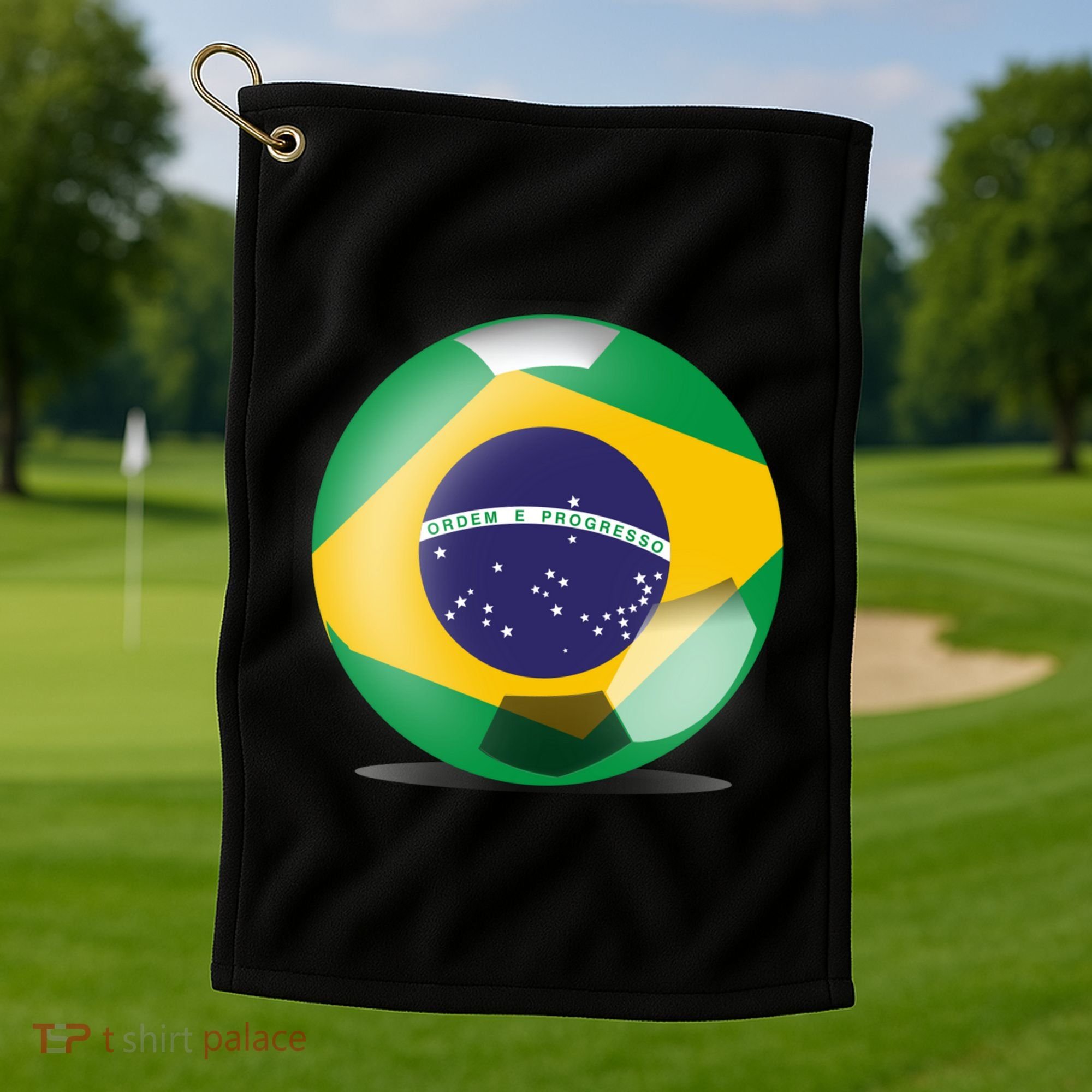 Soccer Ball Country Flag Brazil Golf Towel