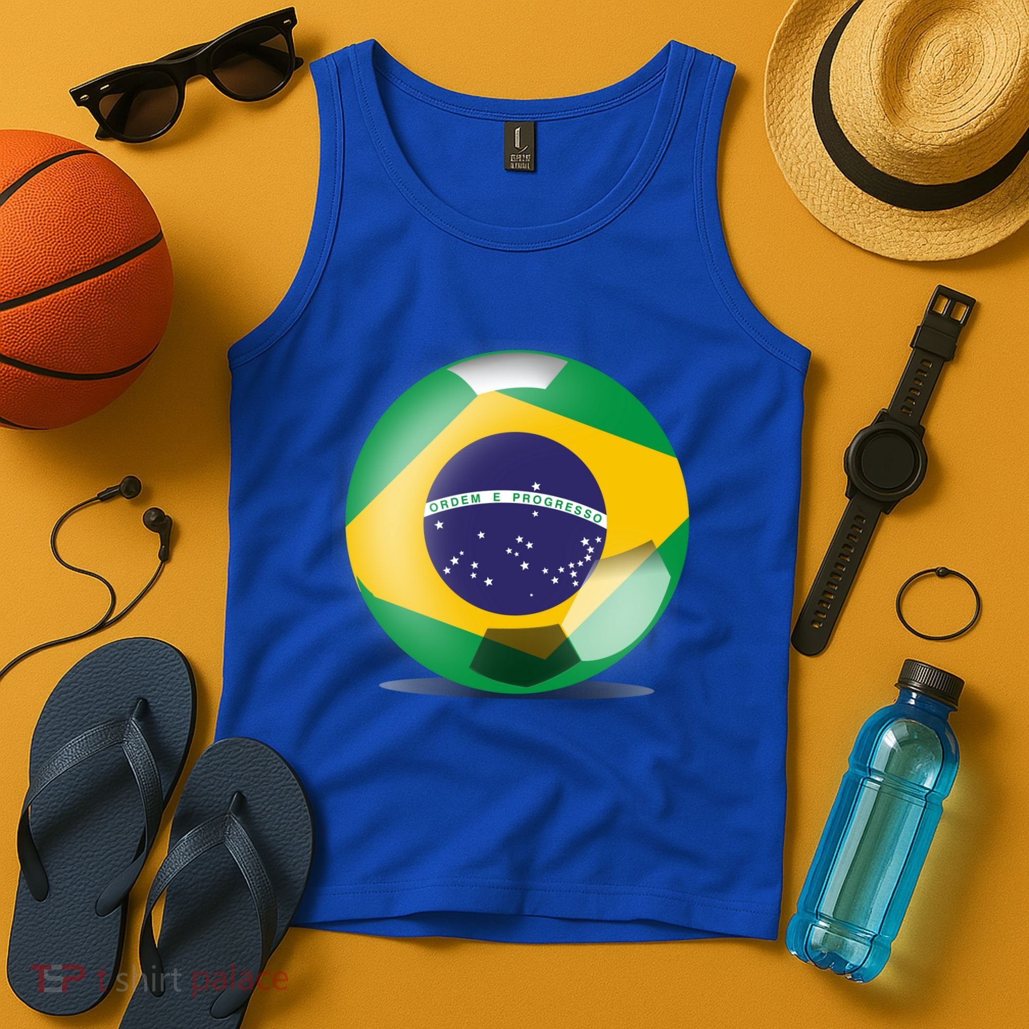 Soccer Ball Country Flag Brazil Tank Top