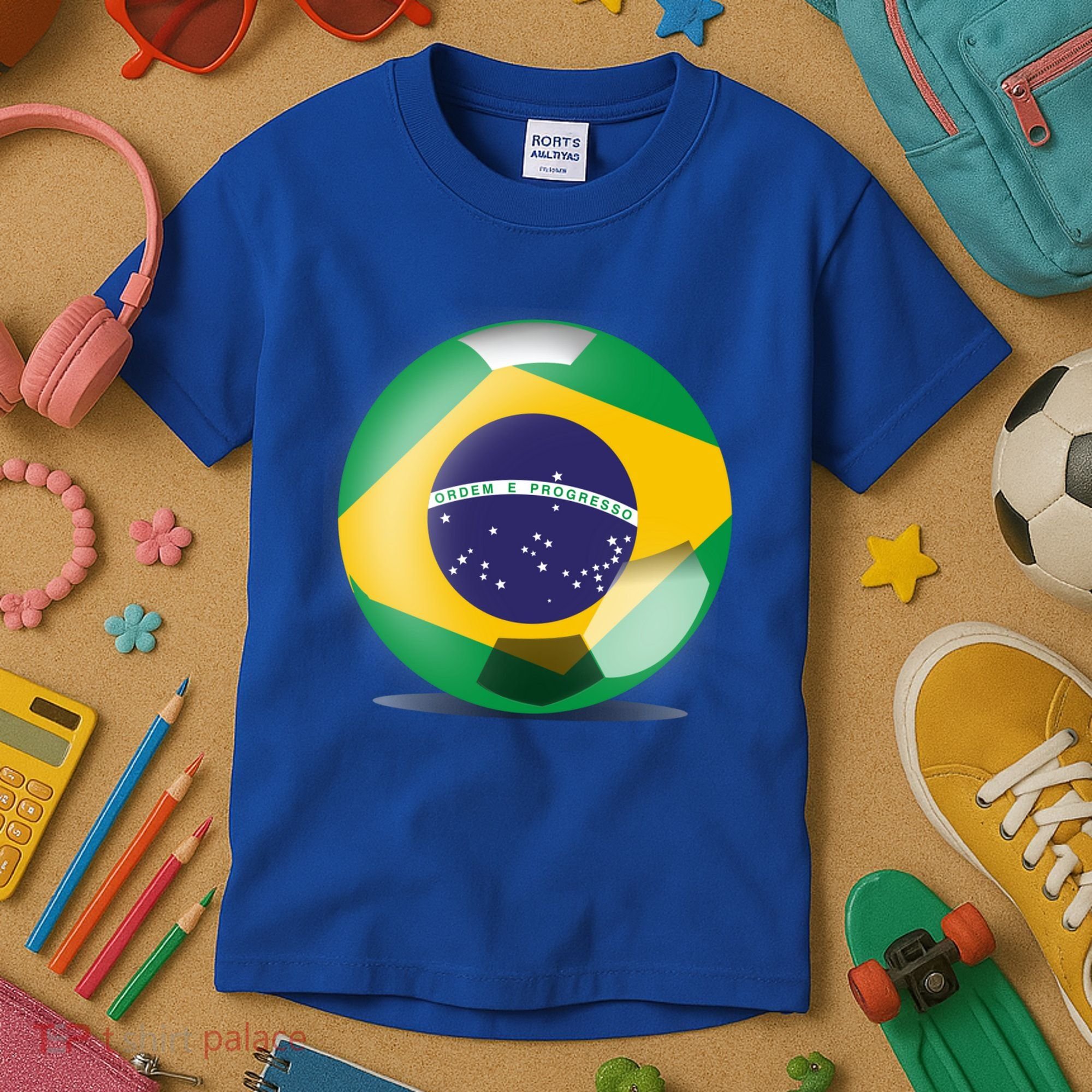 Soccer Ball Country Flag Brazil Kids T-Shirt