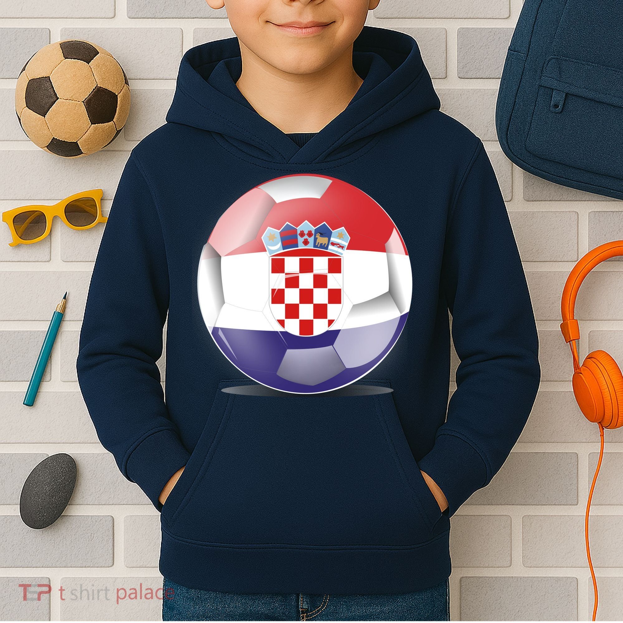 Soccer Ball Country Flag Croatia Kids Hoodie